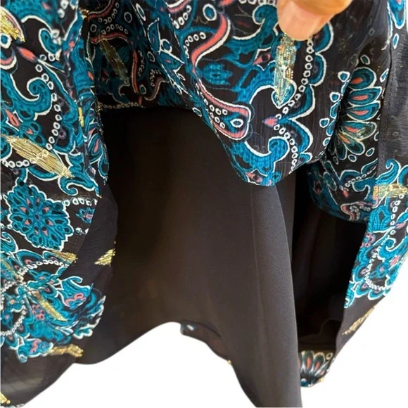 EUC White House Black Market Black
Floral Metallic Dot Smocked Waist Dress Small - Picture 8 of 11